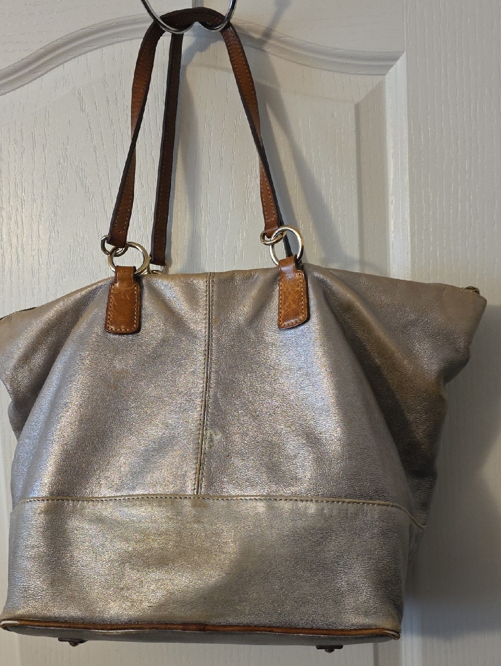 Dooney & Bourke Metallic Silver Leather Tote Bag - Picture 3 of 5